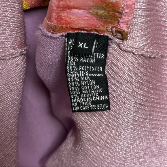 Michael Simon Silk Blend Floral Beaded Bird Cardigan Sweater Size XL Pink Purple - Picture 4 of 7